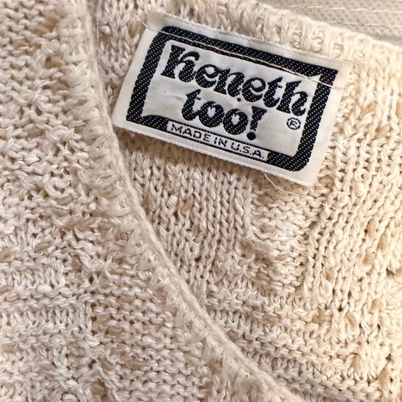 Kenneth Too! Knit Sweater Top Cream Cable Knit Short Sleeve Keyhole Back Size M - Picture 4 of 7